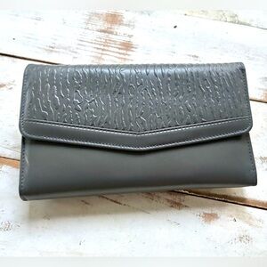 PRINCESS GARDNER vintage gray leather wallet Full Grain Cowhide neutral chic EUC